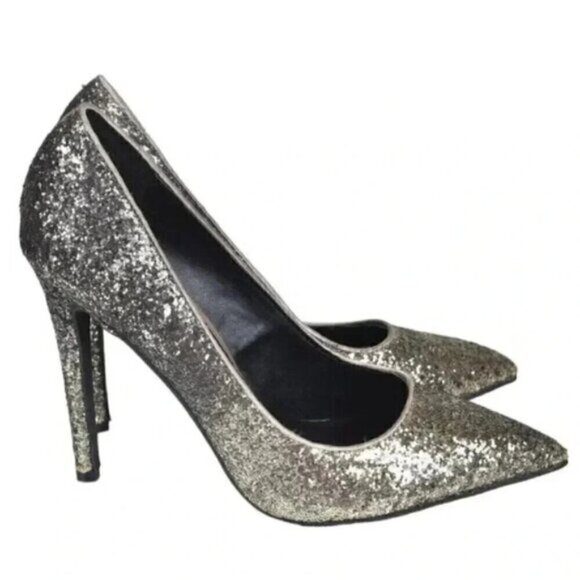 Le Chateau Gold Sequin Heels Sparkly Closed Toe Size 7 - Picture 2 of 12